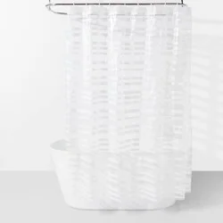 PEVA Shower Curtain + Rings White - Room Essentials™: Molded Stripe Pattern, Buttonhole Top