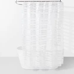PEVA Shower Curtain + Rings White - Room Essentials™: Molded Stripe Pattern, Buttonhole Top