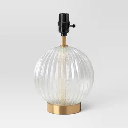 12"x7.5" Small Ribbed Glass Lamp Base Clear - Threshold™: Brass Accent, ETL Listed, Compatible with Uno Lampshades