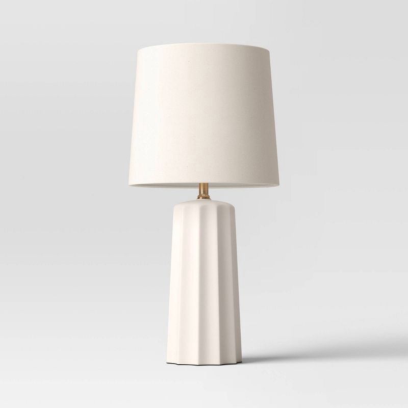 slide 2 of 9, 24.75"x13" Ribbed Ceramic Table Lamp Cream - Threshold™: Bedside, Nightstand, No Assembly Required, 1 ct