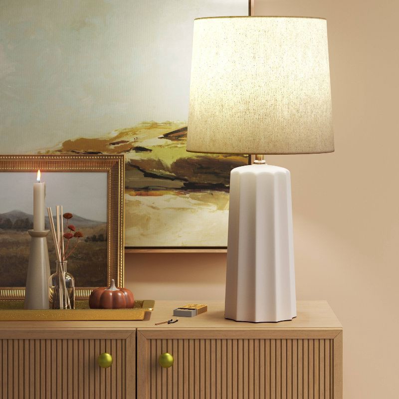 slide 3 of 9, 24.75"x13" Ribbed Ceramic Table Lamp Cream - Threshold™: Bedside, Nightstand, No Assembly Required, 1 ct