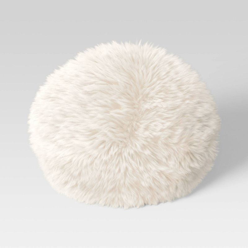 slide 1 of 2, Long Faux Fur Round Christmas Throw Pillow Ivory - Threshold™, 1 ct