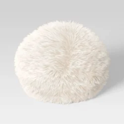 Long Faux Fur Round Christmas Throw Pillow Ivory - Threshold™: Luxurious Indoor Decor, Sensory Friendly, Polyester Filled