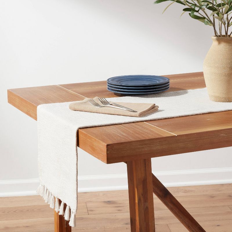 slide 2 of 3, 72" x 14" Cotton Textured Table Runner White - Threshold™, 1 ct