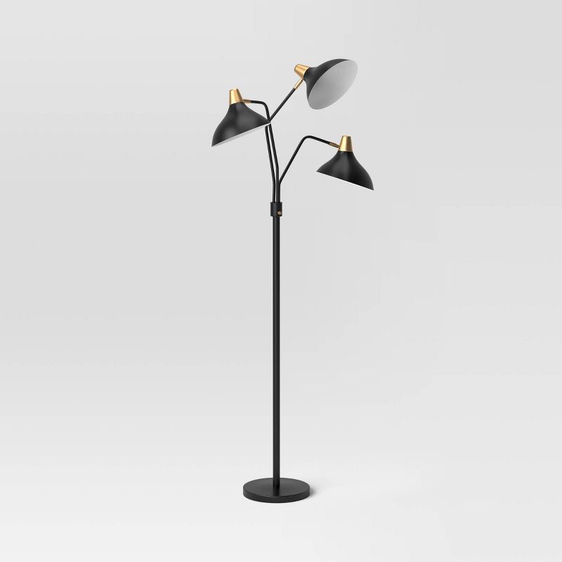 slide 2 of 4, 70"x36" 3-Head Floor Lamp Black - Threshold™: Adjustable, ETL Listed, Metal Shades, No Tools Assembly, 1 ct