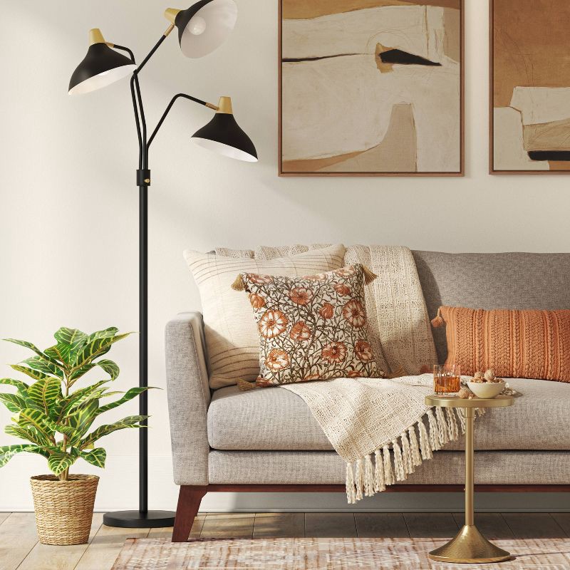 slide 1 of 4, 70"x36" 3-Head Floor Lamp Black - Threshold™: Adjustable, ETL Listed, Metal Shades, No Tools Assembly, 1 ct