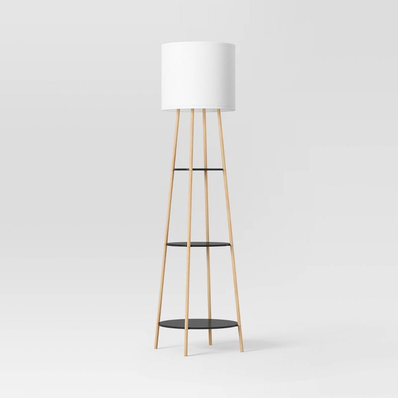 slide 2 of 5, 68"x20" Shelf Floor Lamp Black/Natural - Threshold™: ETL Listed, 3-Way Rotary Switch, MDF Storage Shelves, 1 ct