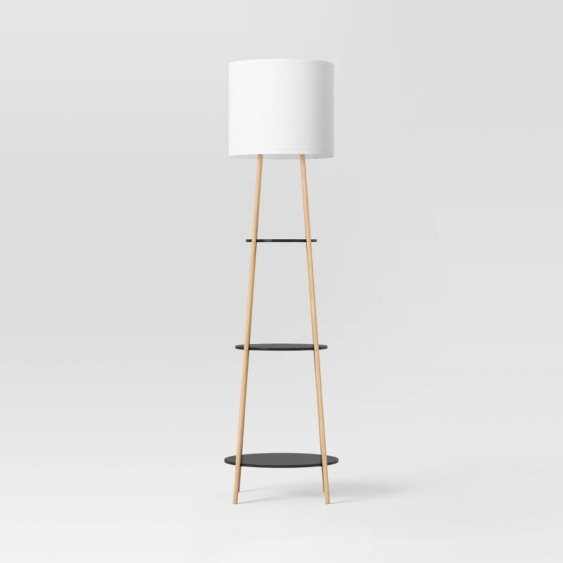 slide 4 of 5, 68"x20" Shelf Floor Lamp Black/Natural - Threshold™: ETL Listed, 3-Way Rotary Switch, MDF Storage Shelves, 1 ct