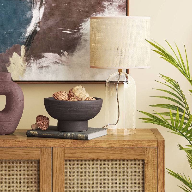slide 2 of 4, Glass Table Lamp with Open Base and Natural Shade (Light Bulbs Not Included) - Threshold™: Rattan Accent, SGS Certified, Modern Decor, 1 ct