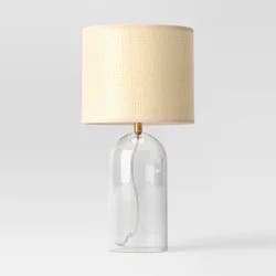 Glass Table Lamp with Open Base and Natural Shade (Light Bulbs Not Included) - Threshold™: Rattan Accent, SGS Certified, Modern Decor