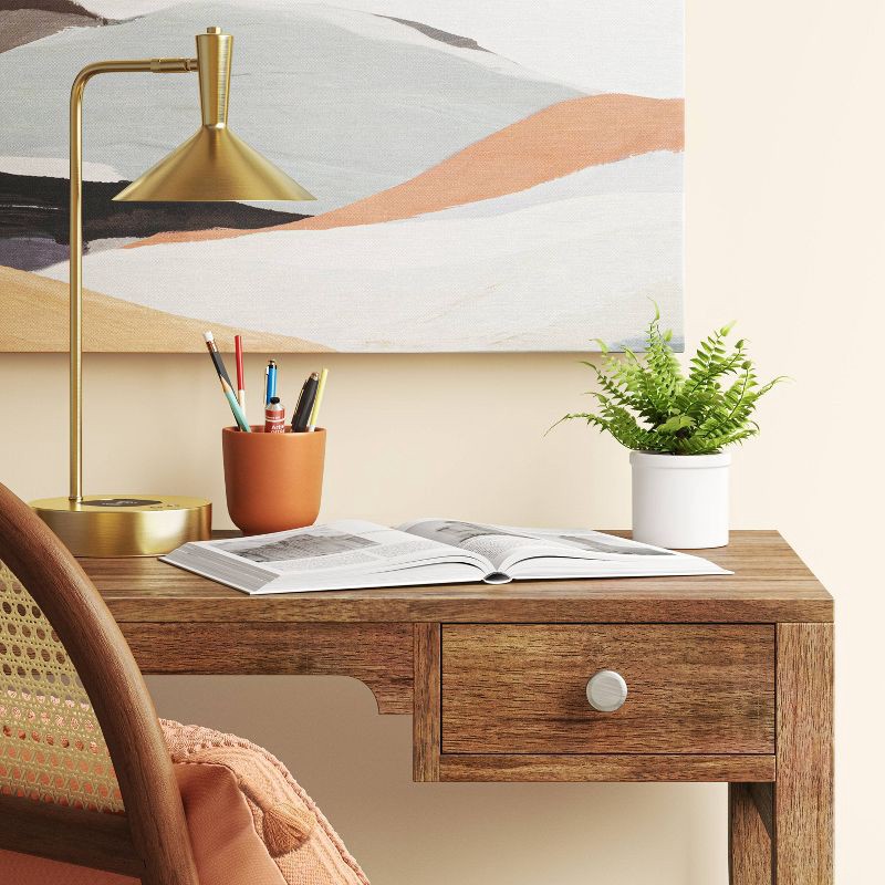 slide 2 of 3, LED Wireless Charging Task Lamp with USB Brass - Threshold™: Cone Shade, Touch Sensor, Includes LED Bulb, 1 ct