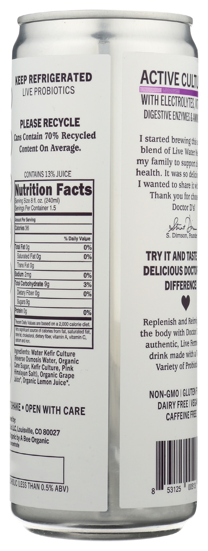 slide 2 of 2, Doctor D's Organic Concord Grape Sparkling Probiotic Drink 12 fl oz, 12 fl oz