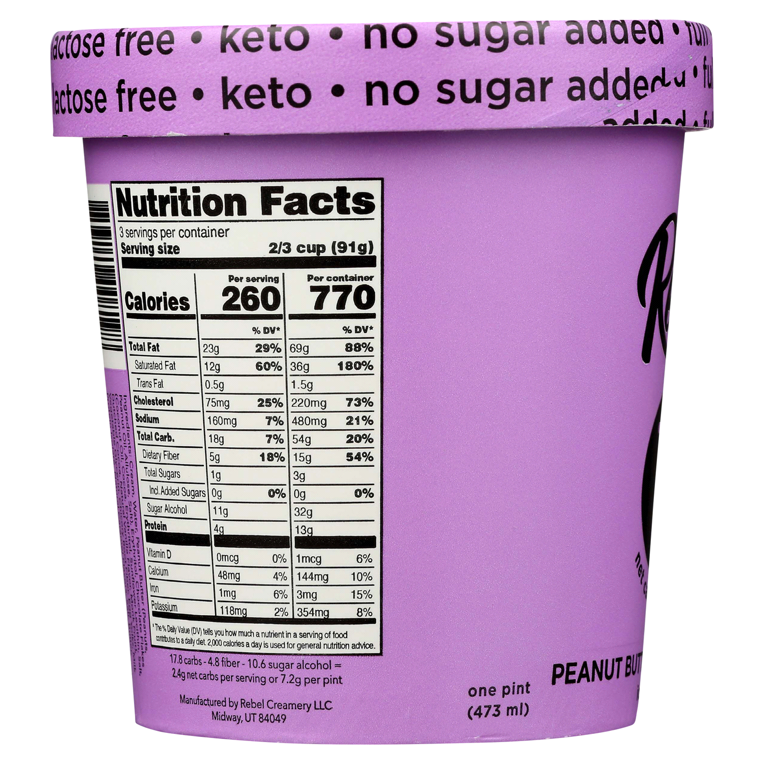 slide 2 of 4, Rebel Peanut Butter Caramel Chip Ice Cream Ice Cream, 1 pint, 1 pint