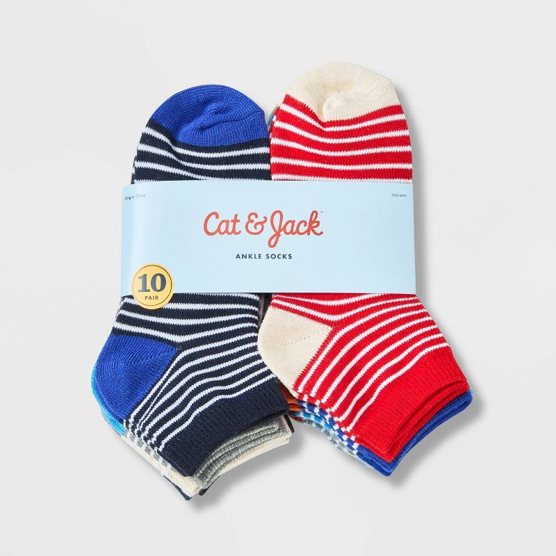 slide 2 of 2, Boys' 10pk Lightweight Striped Ankle Socks - Cat & Jack™ S, 10 ct