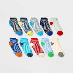 Boys' 10pk Lightweight Striped Ankle Socks - Cat & Jack™ S