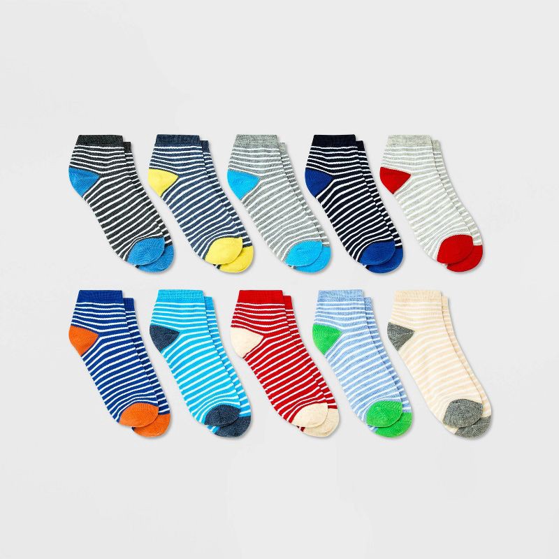 slide 1 of 2, Boys' 10pk Lightweight Striped Ankle Socks - Cat & Jack™ M, 10 ct