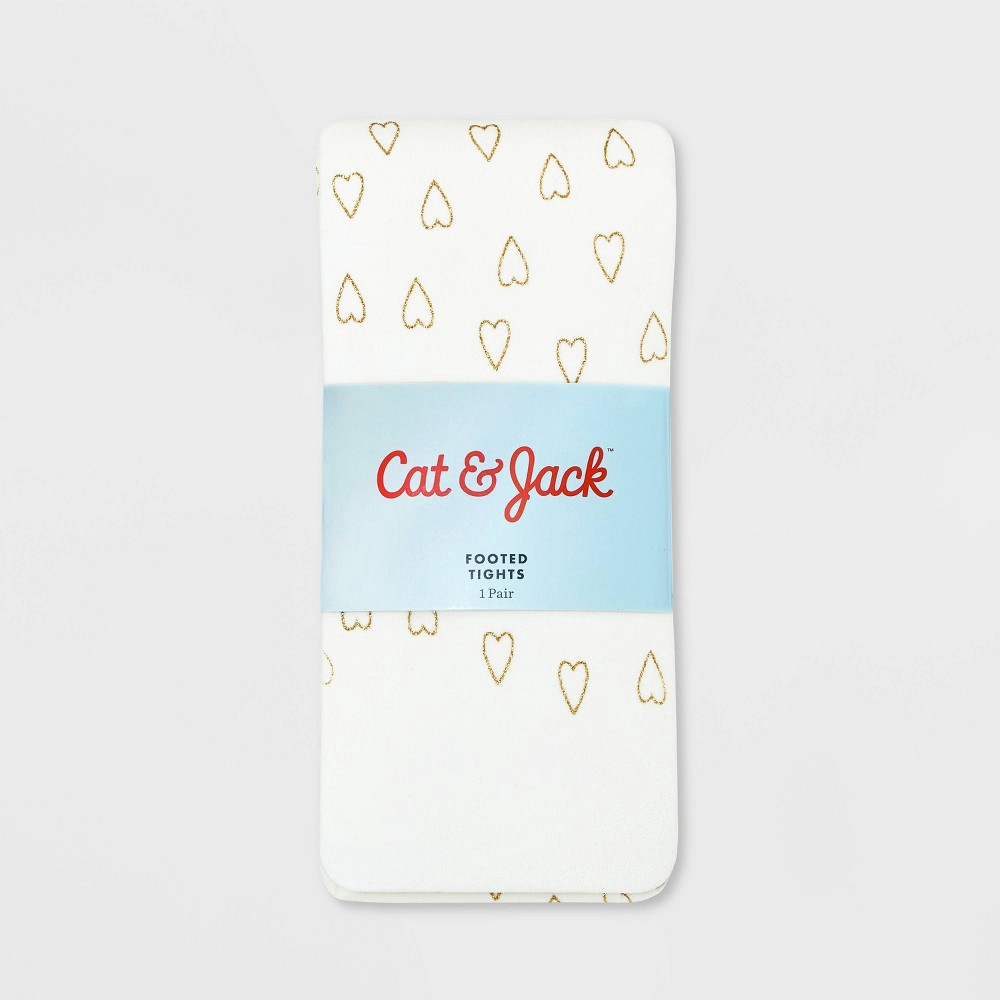 slide 3 of 3, Girls' Nylon Glitter Heart Printed Tights - Cat & Jack S, 1 ct