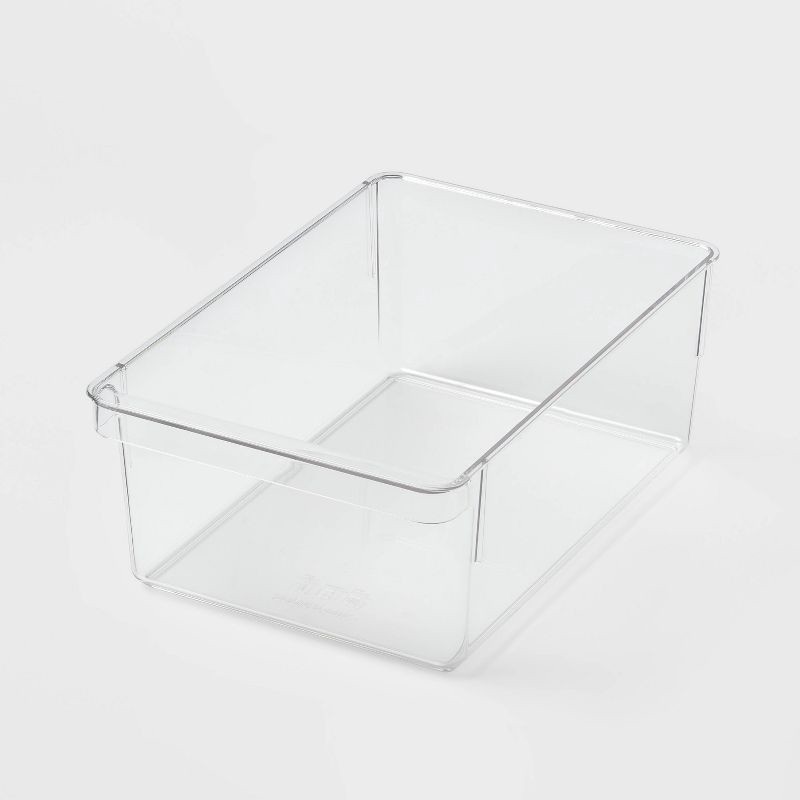 slide 1 of 3, Small Wide Fridge and Pantry Organizer Bin - Brightroom™: Clear BPA-Free Kitchen Storage, Freezer-Safe, 10.5"x6.94", 1 ct