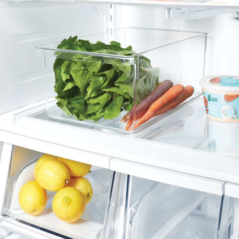 slide 2 of 3, Large Wide Fridge and Pantry Organizer Bin - Brightroom™: Clear Freezer-Safe Storage, 14.5"x9.14"x6", 1 ct