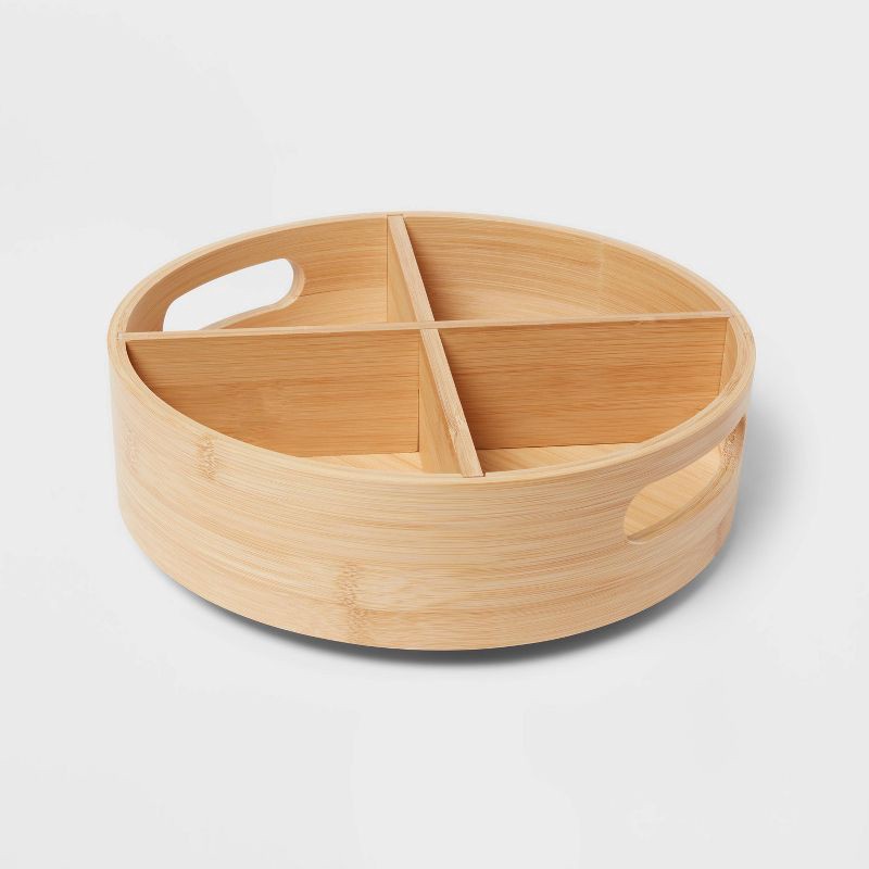slide 1 of 3, Bamboo 4 Compartment Lazy Susan Turntable with Dividers Light Yellow - Brightroom™, 1 ct