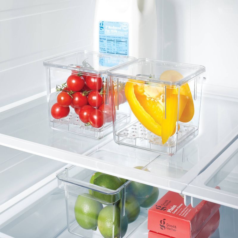 slide 2 of 3, 2pk Small Produce Bin Fridge Bin with Lid - Brightroom™: Refrigerator Organizers, Stackable Kitchen Storage, 2 ct