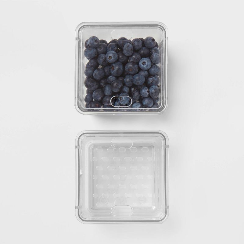 slide 3 of 3, 2pk Small Produce Bin Fridge Bin with Lid - Brightroom™: Refrigerator Organizers, Stackable Kitchen Storage, 2 ct