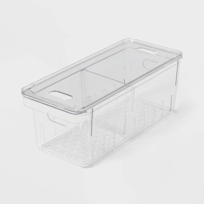slide 1 of 3, Divided Berry Bin with lid Clear - Brightroom™: Refrigerator Organizer, Kitchen Storage, Freezer-Safe, 1 ct