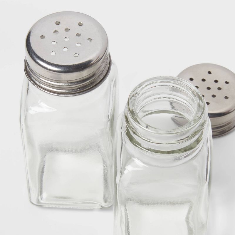 slide 3 of 3, 3" Basic Salt and Pepper Set with Stainless Steel Top - Room Essentials™: Glass, Hand Wash, 2 Pieces, 3.66" Height, 2 ct