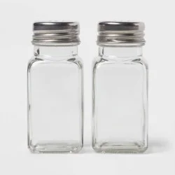 3" Basic Salt and Pepper Set with Stainless Steel Top - Room Essentials™: Glass, Hand Wash, 2 Pieces, 3.66" Height