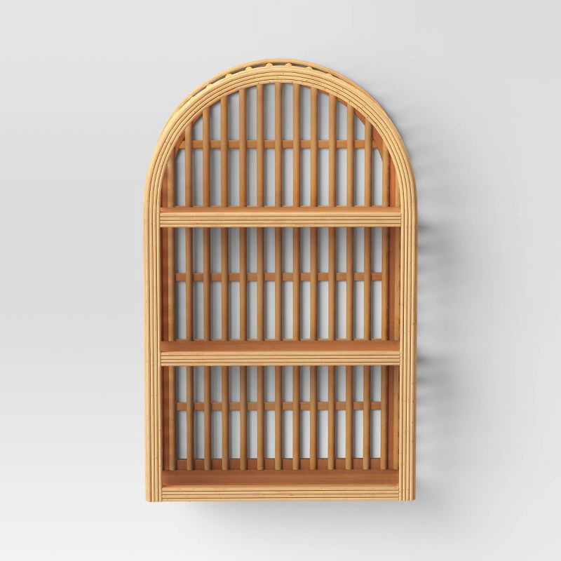 slide 3 of 3, 12" x 20" Wood and Rattan Wall Shelf Natural - Threshold™: Modern Vertical Geometric Decor, No Battery Required, 1 ct