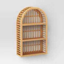 12" x 20" Wood and Rattan Wall Shelf Natural - Threshold™: Modern Vertical Geometric Decor, No Battery Required