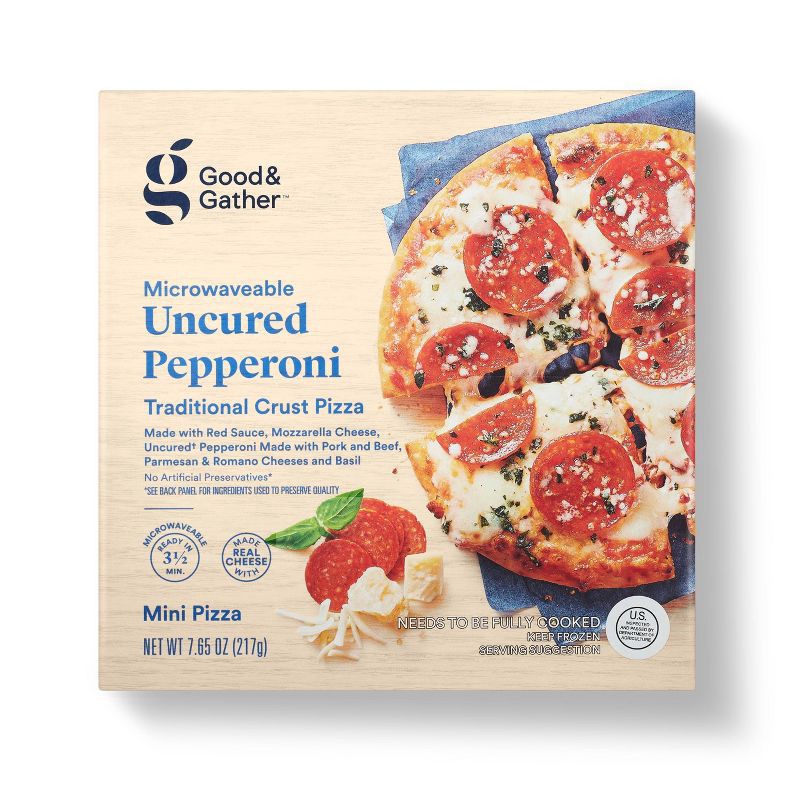 slide 1 of 3, Frozen Uncured Pepperoni Mini Pizza - 7.65oz - Good & Gather™, 7.65 oz