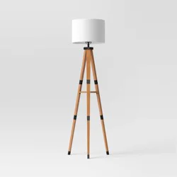 60"x19" Tripod Floor Lamp with Shelf Brown Wood - Threshold™: Modern Standing Lighting, ETL Listed