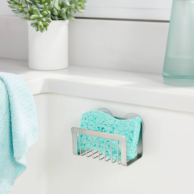 slide 2 of 3, Small Stainless Steel Suction Sink Caddy Silver - Brightroom™: Sponge Holder for Kitchen Organization, 1 ct