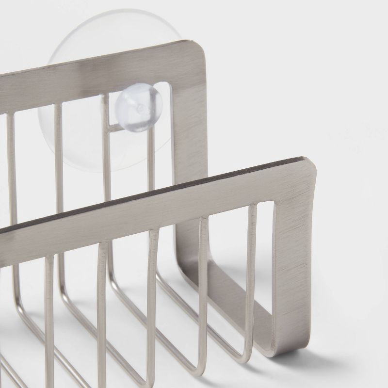 slide 3 of 3, Small Stainless Steel Suction Sink Caddy Silver - Brightroom™: Sponge Holder for Kitchen Organization, 1 ct