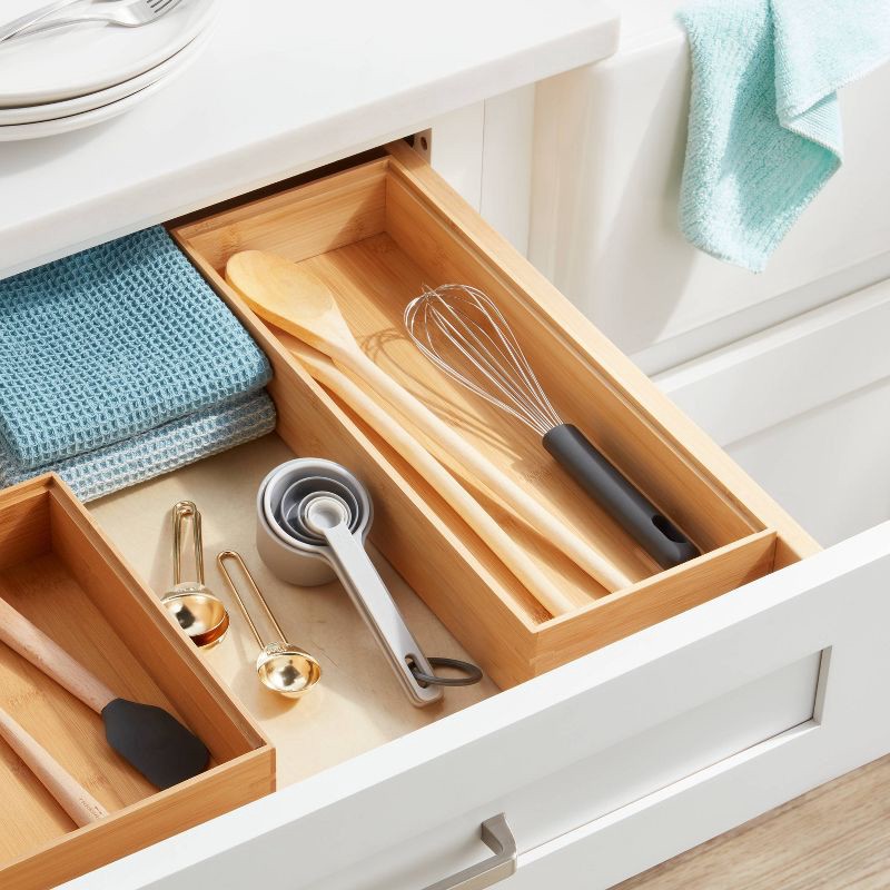slide 2 of 3, 6"x 15" Natural Rectangular Drawer Organizer Brown - Brightroom™: Kitchen Utensil & Silverware Storage, Stain-Resistant, 1 ct