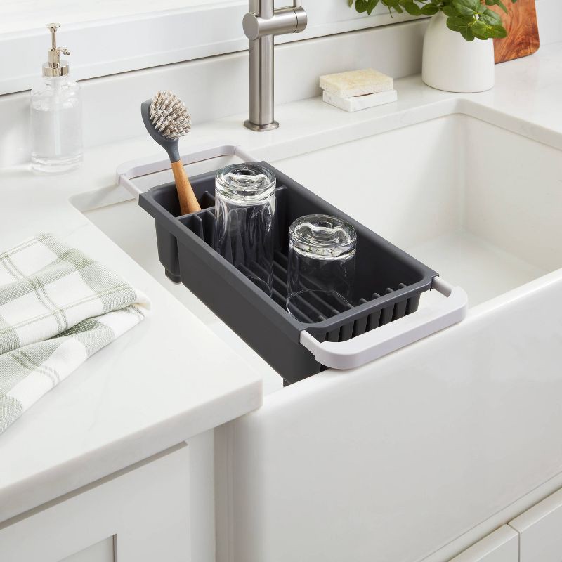 slide 2 of 4, Over the Sink Dish Drainer Gray - Brightroom™: Freestanding Dish Drying Rack & Sponge Holder, Polypropylene, Hand Wash, 1 ct