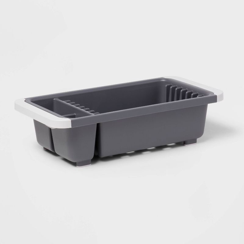 slide 1 of 4, Over the Sink Dish Drainer Gray - Brightroom™: Freestanding Dish Drying Rack & Sponge Holder, Polypropylene, Hand Wash, 1 ct