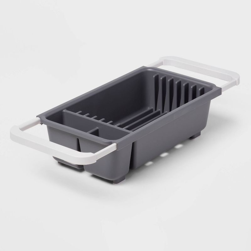 slide 4 of 4, Over the Sink Dish Drainer Gray - Brightroom™: Freestanding Dish Drying Rack & Sponge Holder, Polypropylene, Hand Wash, 1 ct