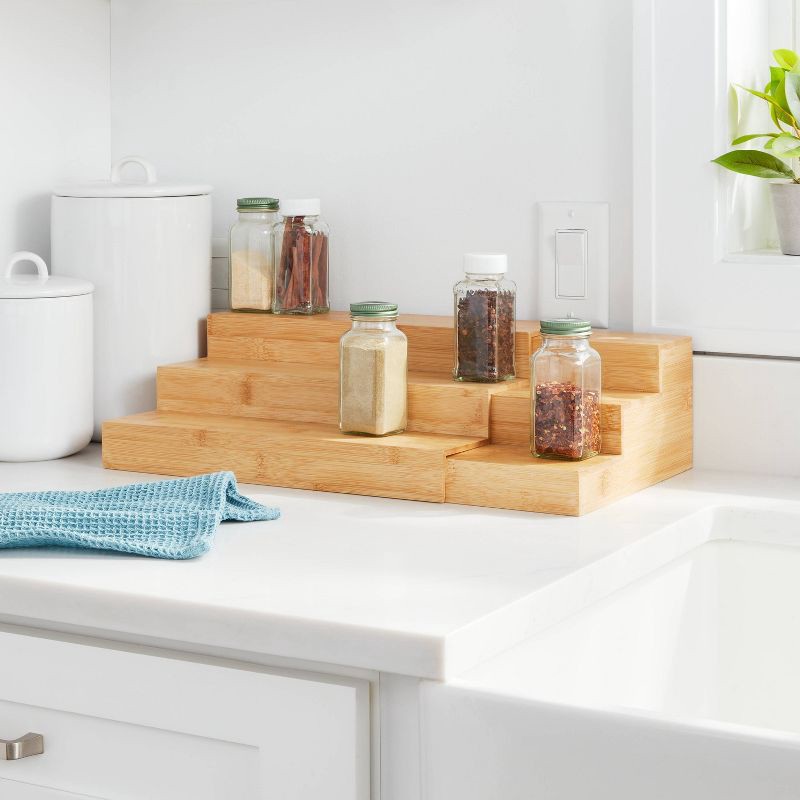 slide 2 of 3, Bamboo Expandable Spice Rack Brown - Brightroom™: Freestanding Spice Organizer, Varnished Kitchen Shelf, 14" Width, 1 ct