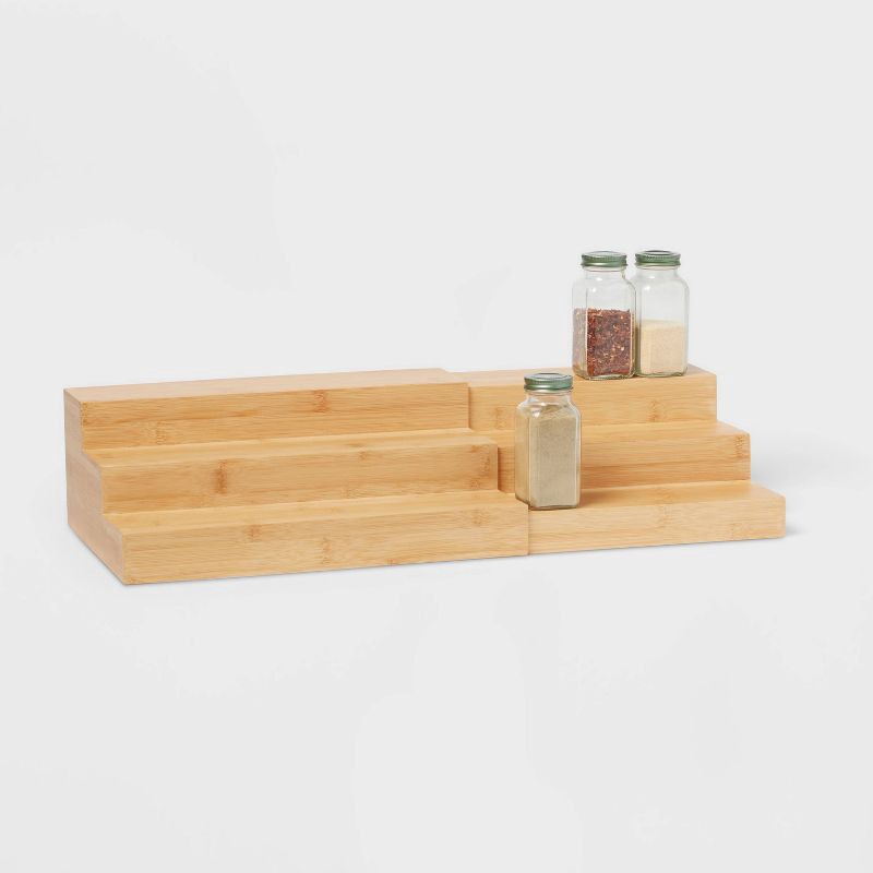 slide 3 of 3, Bamboo Expandable Spice Rack Brown - Brightroom™: Freestanding Spice Organizer, Varnished Kitchen Shelf, 14" Width, 1 ct