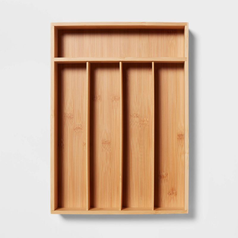 slide 3 of 3, Natural 5 Compartment Flatware Drawer Organizer Brown - Brightroom™: Silverware & Utensils Holder, In-Drawer Storage, 1 ct