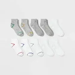 Kids' 10pk Ankle Socks - Cat & Jack™ White/Gray M/L
