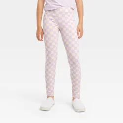 Girls' Checkered Leggings - Cat & Jack Violet XL