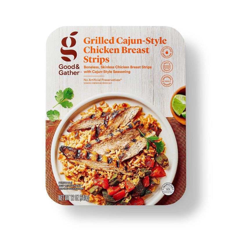 slide 1 of 3, Cajun Seasoned Grilled Chicken Breast Strips - 12oz - Good & Gather™, 12 oz