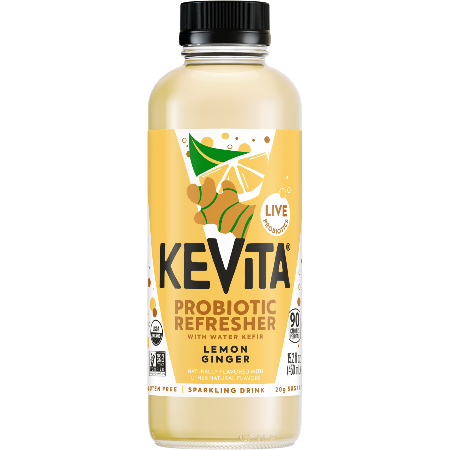 slide 1 of 1, Kevita Organic Sparkling Probiotic Drink, Lemon Ginger, 15.2 Fl Oz, 15.2 fl oz