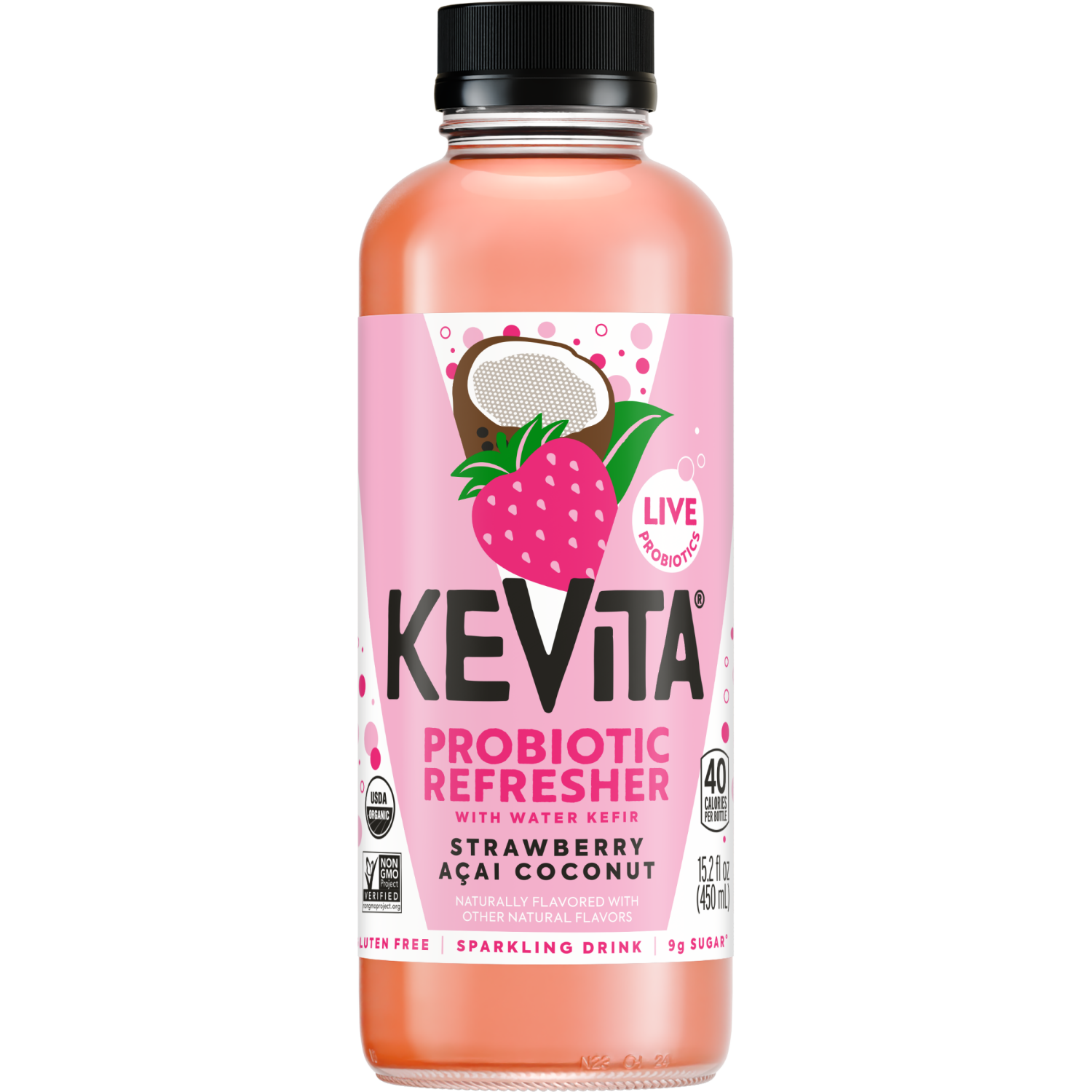 slide 1 of 5, Kevita Organic Sparkling Probiotic Drink, Strawberry Acai Coconut, 15.2 Fl Oz, 15.2 fl oz