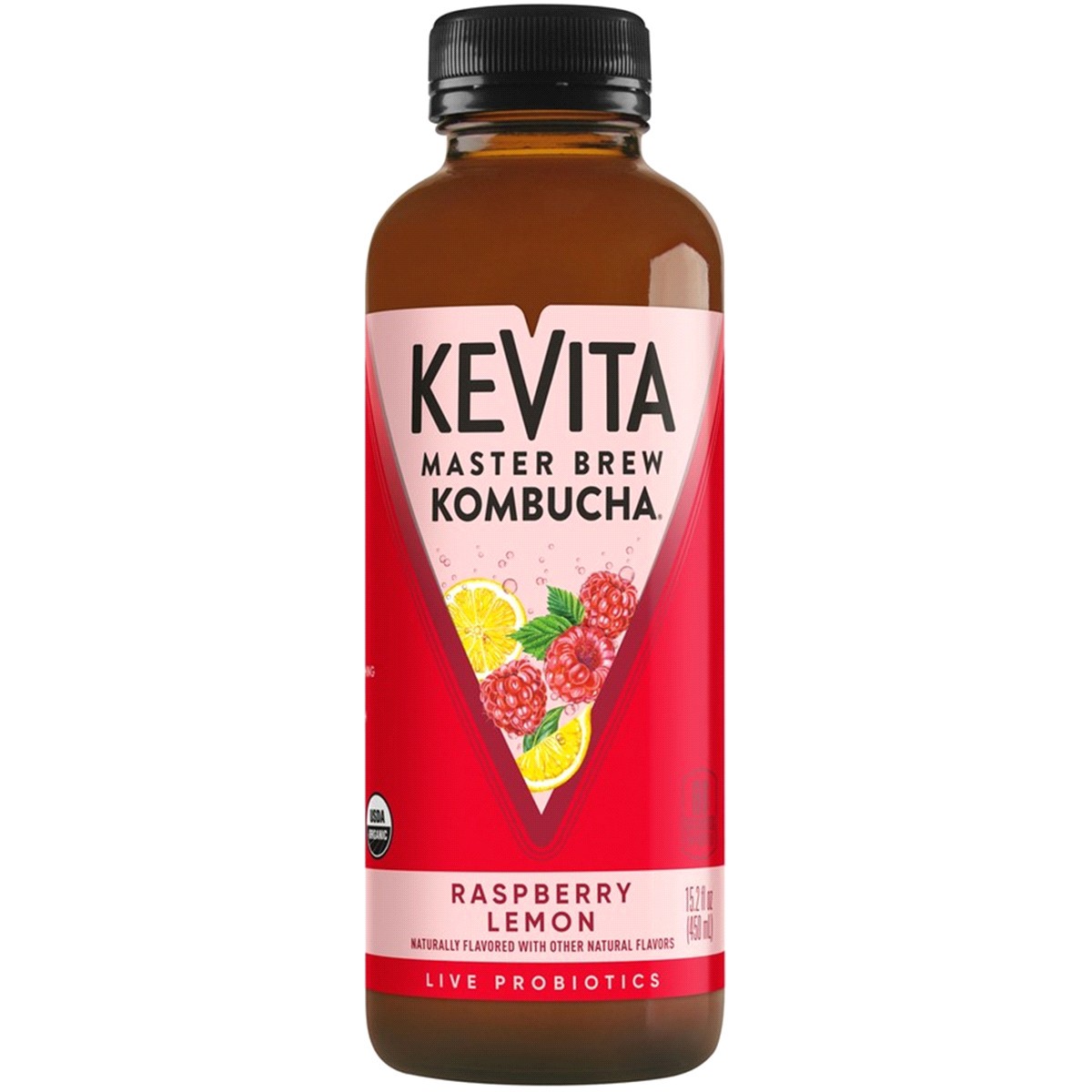 slide 1 of 1, KeVita Organic Master Brew Kombucha, Raspberry Lemon, 15.2 fl oz, 15.2 fl oz