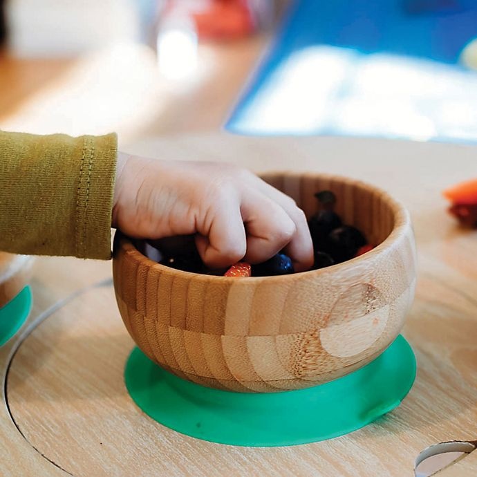 slide 3 of 5, Avanchy Bamboo + Silicone Suction Baby Bowl and Spoon - Grey, 1 ct