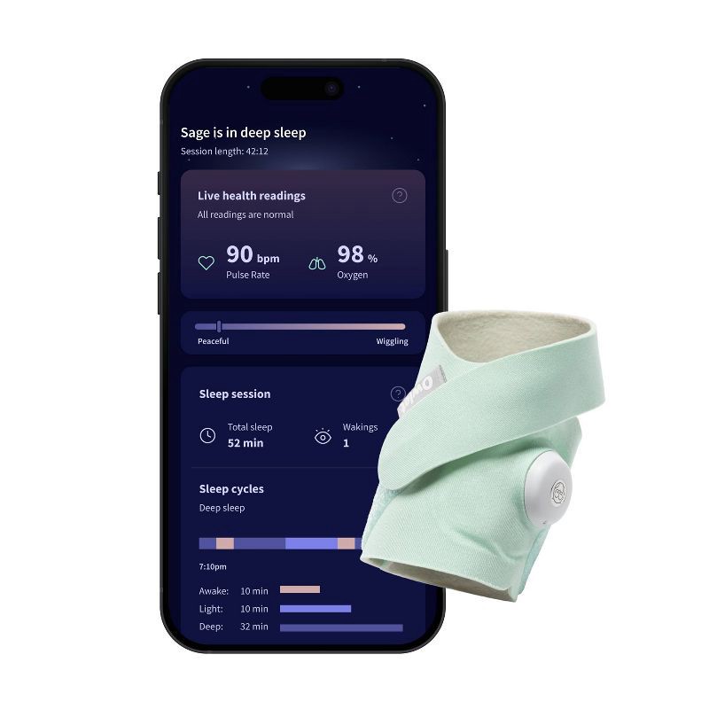 slide 1 of 12, Owlet Dream Sock - Smart Wearable Baby Breathing and Movement Monitor with Live Heart Rate & Oxygen Alerts - Mint, 1 ct